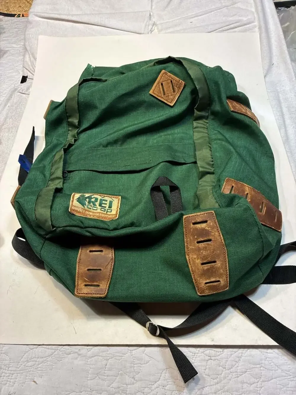 Vintage REI Co-op Green Canvas and Leather Hiking Daypack